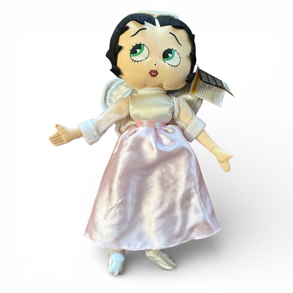 NWT Vintage Kellytoy Betty Boop Plush Formal Angel Doll Light Pink Satin Dress